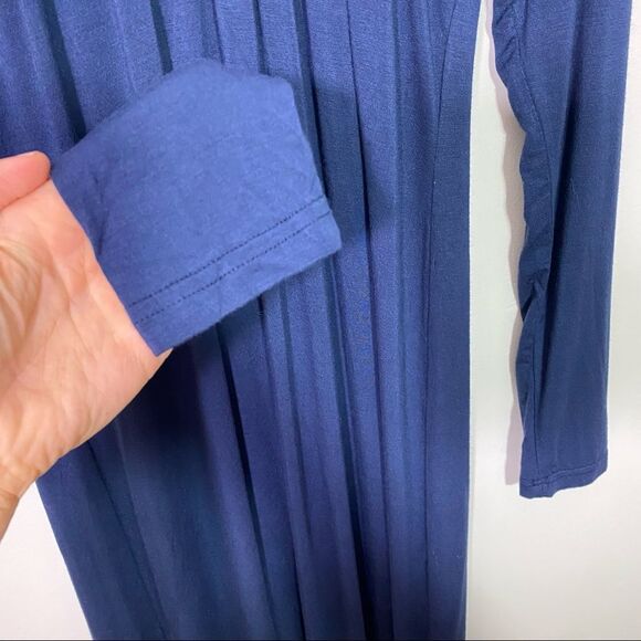 CHLOE Blue Long Sleeved Midi Dress with Beaded Collar and Fringed Shoulders - Picture 3 of 9